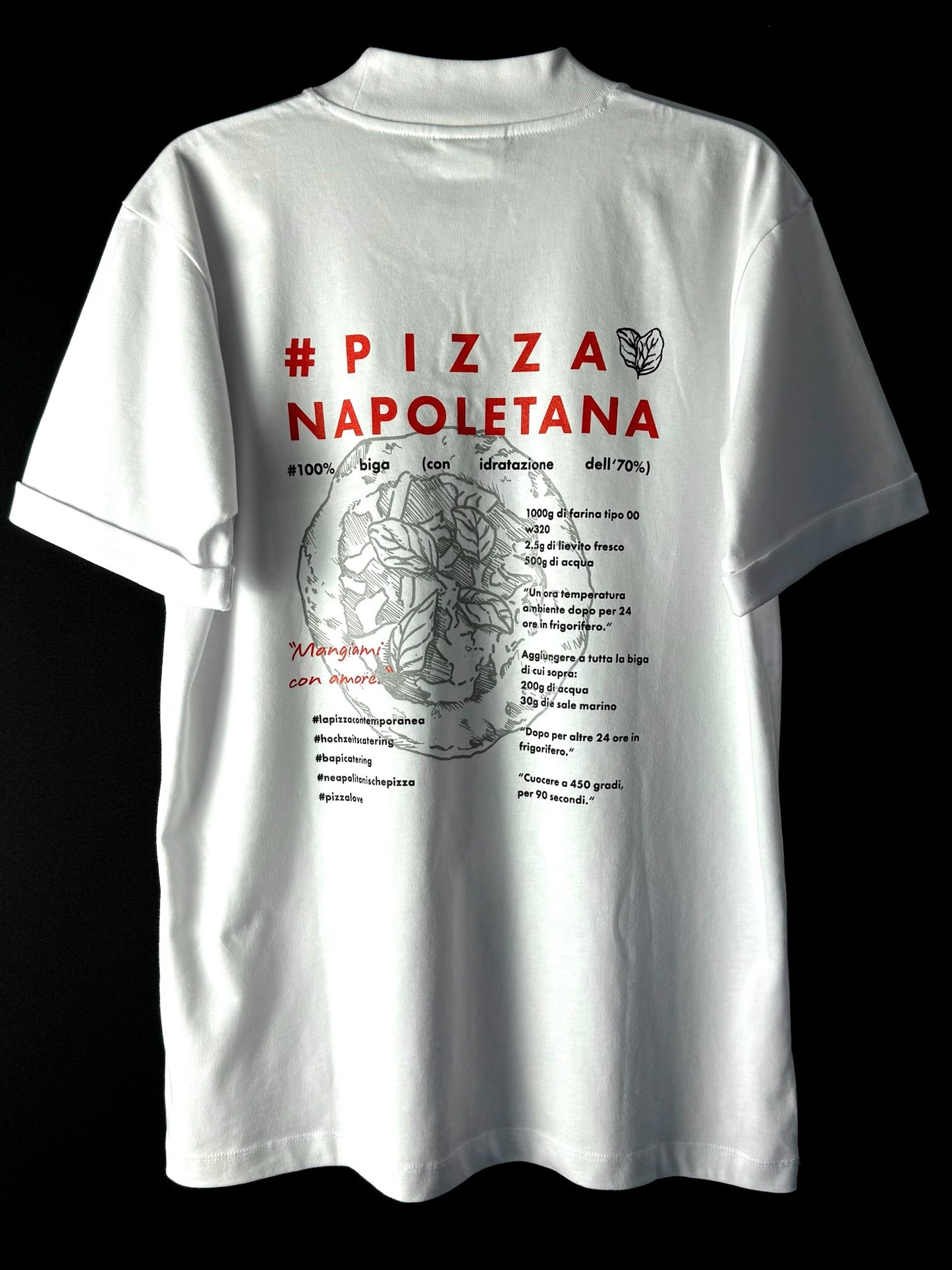 Italienische Mode, Pizza Shirt mit umgeschlagenem Ärmel